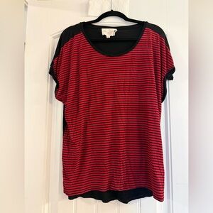 Vince Camuto Red and Black Striped Short Sleeve Top